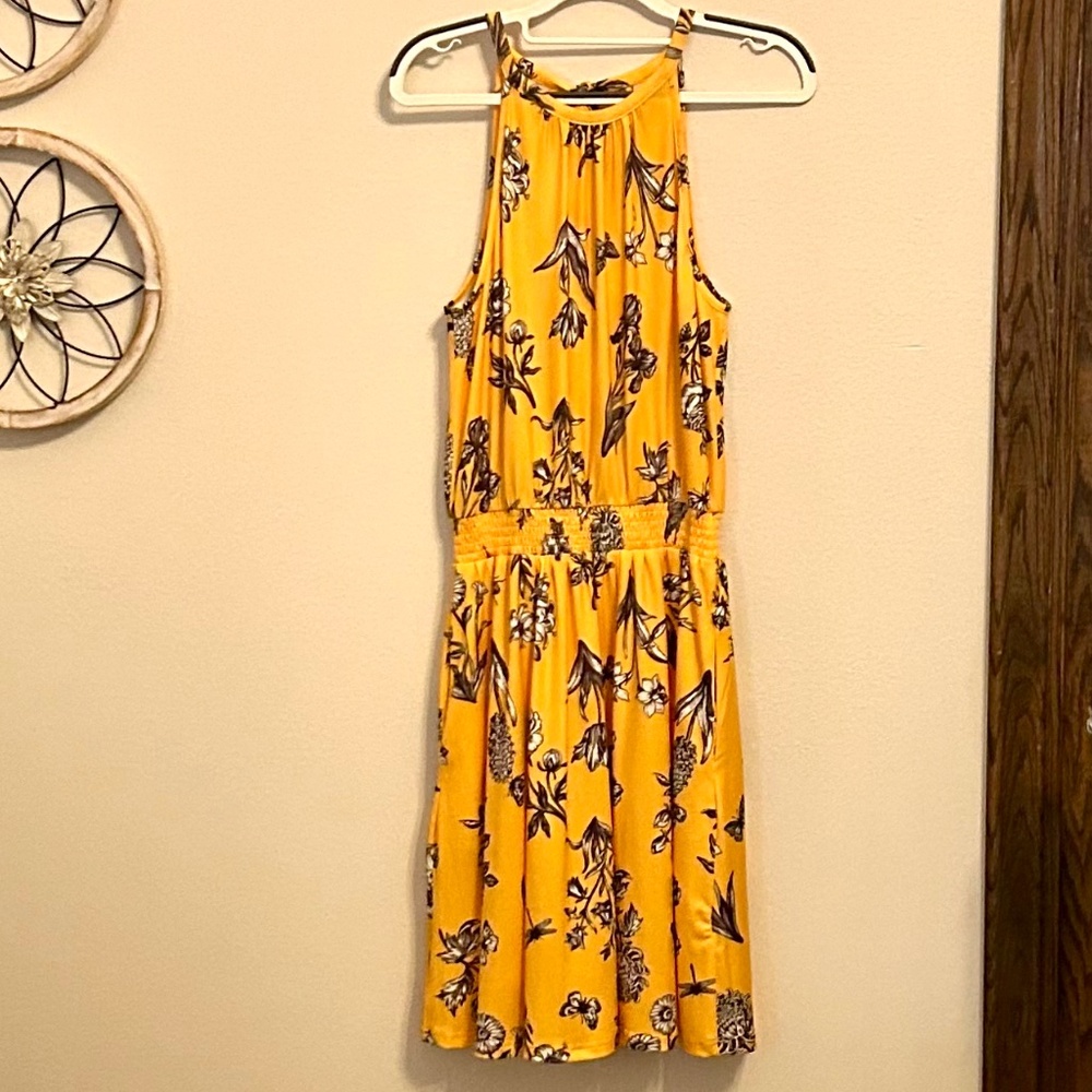 Women’s Yellow Floral Halter Dress, Size Medium